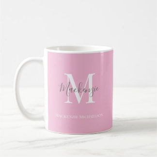 Elegant Grey Pink Personalized Monogram Name Coffee Mug