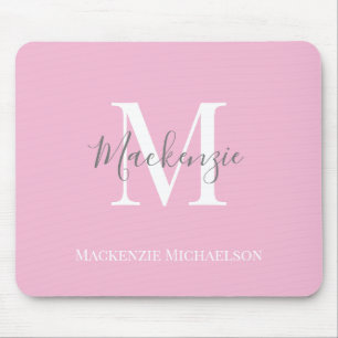 Elegant Grey Pink Personalized Monogram Name   Mouse Pad