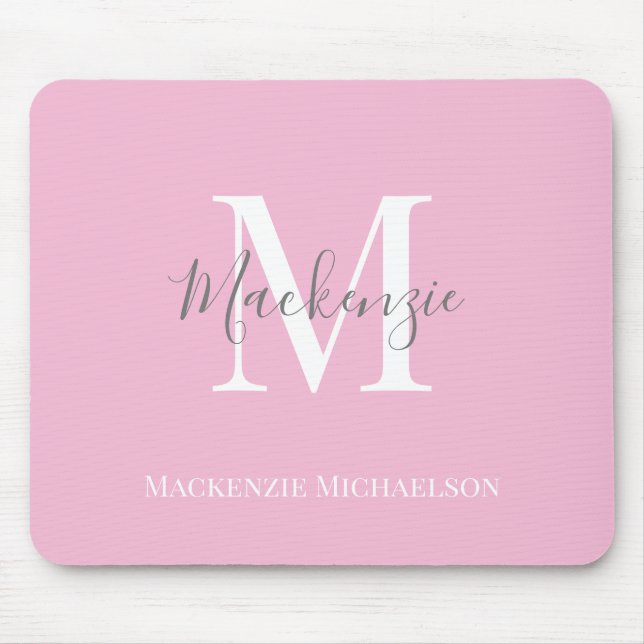 Elegant Grey Pink Personalized Monogram Name   Mouse Pad (Front)