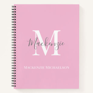 Elegant Grey Pink Personalized Monogram Name  Notebook