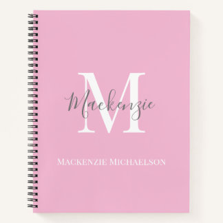 Elegant Grey Pink Personalized Monogram Name Notebook