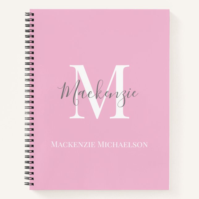 Elegant Grey Pink Personalized Monogram Name  Notebook (Front)