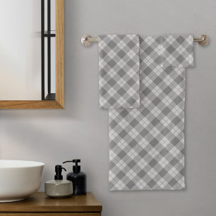Elegant Grey Plaid Pattern Holiday Bath Towel Set