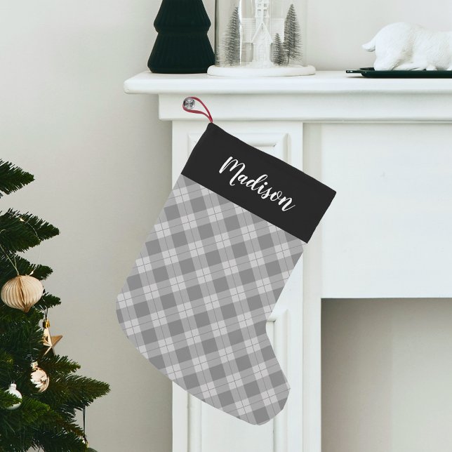 Elegant Grey Plaid Personalized Small Christmas Stocking (Creator Uploaded)