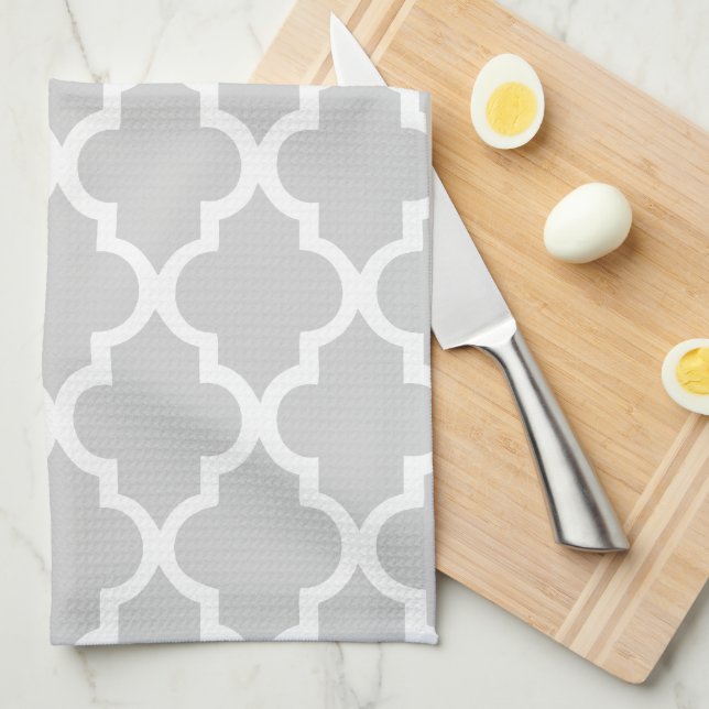 Elegant Grey Quatrefoil Tiles Pattern Kitchen Towel (Quarter Fold)