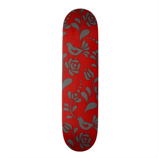 Elegant Grey & Red European Folk Art Skate Decks