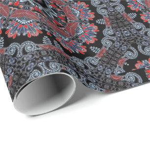 Elegant Grey & Red Mandala Wrapping Paper
