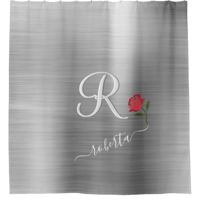 Elegant Grey Red Rose Custom Monogram Name   (Front)
