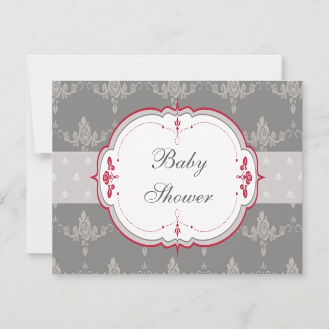 Elegant Grey & Red Roses Baby Shower Invitation (Front)