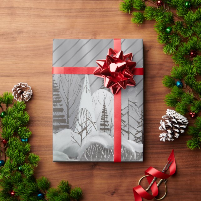 Elegant Grey Retro Woodland Holiday Wrapping Paper (Holiday Gift)