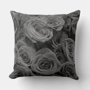 Elegant grey roses floral pattern throw pillow