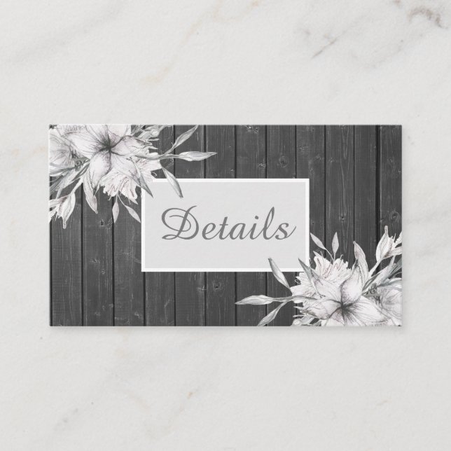 Elegant grey rustic. Wedding details Enclosure Card (Front)