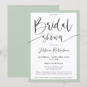 Elegant grey sage green script chic bridal shower invitation