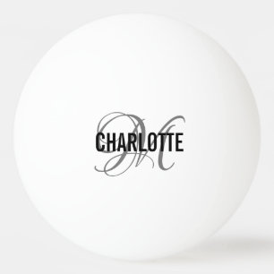 Elegant grey script monogram name   ping pong ball