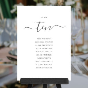 Elegant Grey Script Table Number 10 Seating Chart
