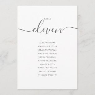 Elegant Grey Script Table Number 11 Seating Chart