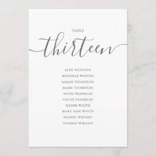 Elegant Grey Script Table Number 13 Seating Chart
