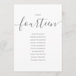Elegant Grey Script Table Number 14 Seating Chart