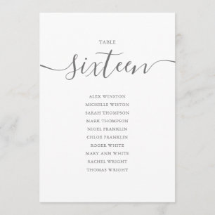 Elegant Grey Script Table Number 16 Seating Chart