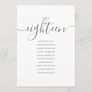 Elegant Grey Script Table Number 18 Seating Chart