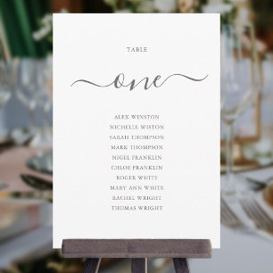 Elegant Grey Script Table Number 1 Seating Chart