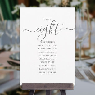 Elegant Grey Script Table Number 8 Seating Chart