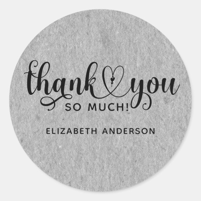 Elegant Grey Script Thank You  Classic Round Sticker (Front)