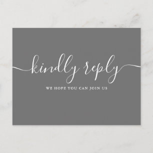 Elegant Grey Script Wedding Song Request RSVP  Invitation Postcard