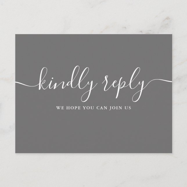 Elegant Grey Script Wedding Song Request RSVP  Invitation Postcard (Front)