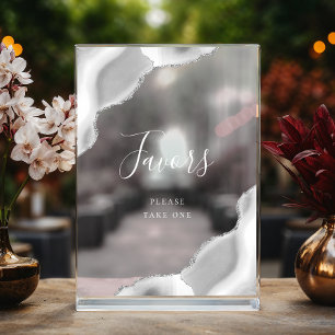 Elegant Grey Silver Agate Wedding Favours Acrylic Sign