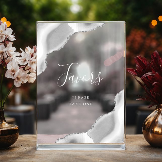 Elegant Grey Silver Agate Wedding Favours Acrylic Sign (Creator Uploaded)