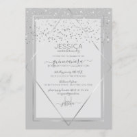 Elegant Grey Silver Confetti Border Quinceañera