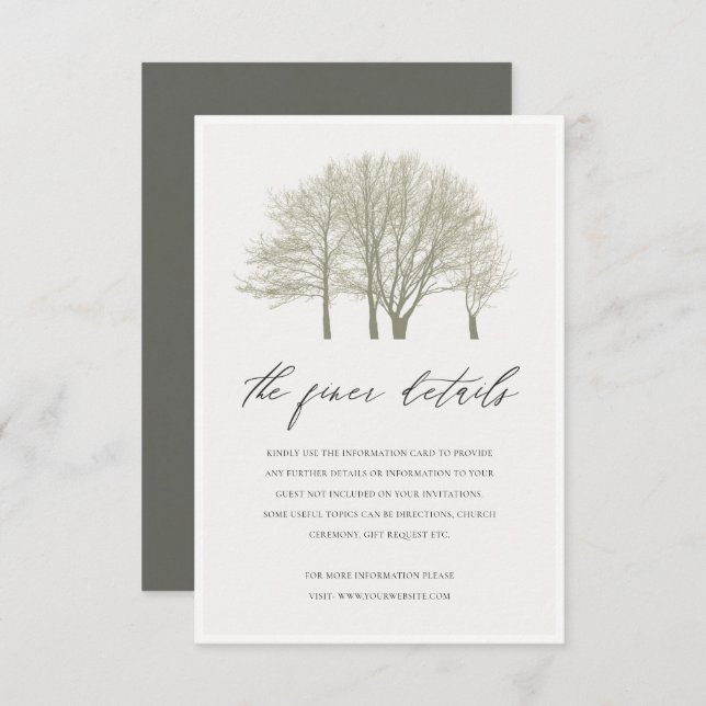 ELEGANT GREY SILVER FALL AUTUMN TREES  INFORMATION INVITATION (Front/Back)