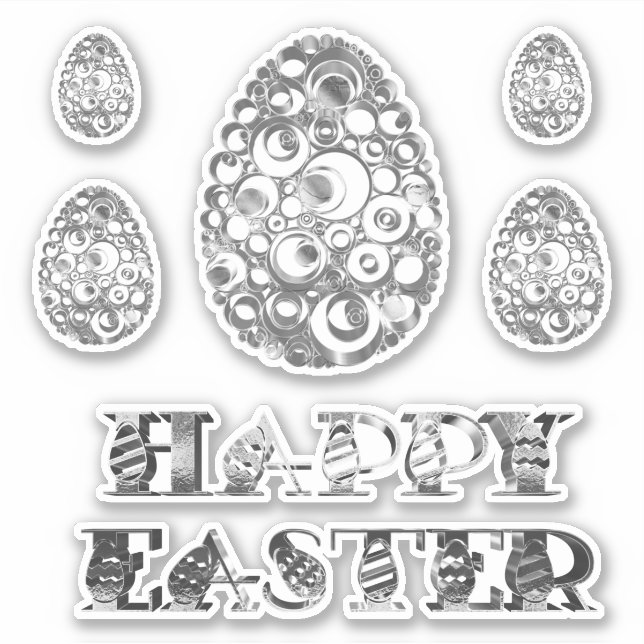 Elegant Grey Silver Look Happy Easter Eggs (Front)
