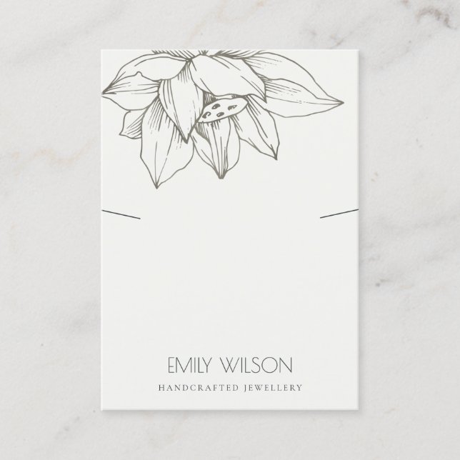 ELEGANT GREY SILVER LOTUS SIMPLE NECKLACE DISPLAY BUSINESS CARD (Front)