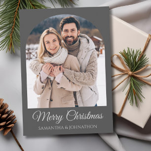Elegant Grey Silver Merry Christmas Photo Holiday Card