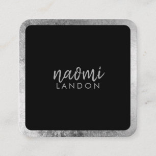 Elegant grey silver modern square minimalist black business card