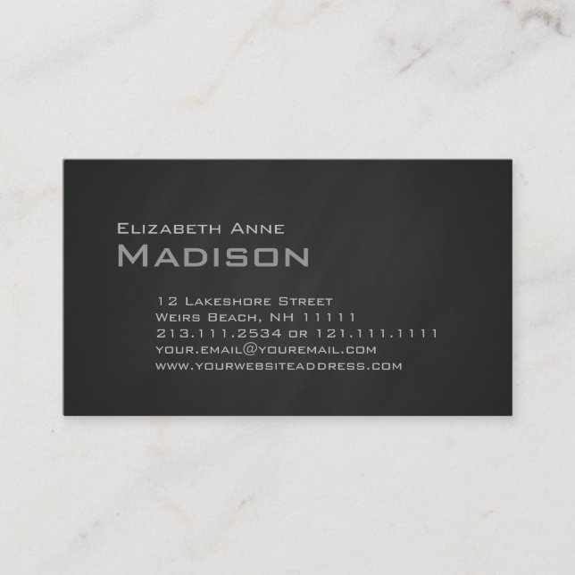 Elegant Grey Slate Chalkboard Monogram Classic Business Card (Front)