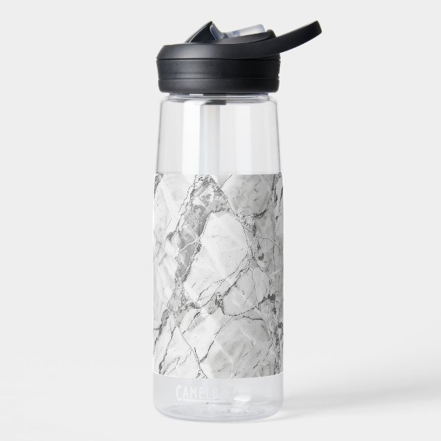 Elegant Grey "Slate Whisper Stream" Marble Texture Water Bottle (Left)
