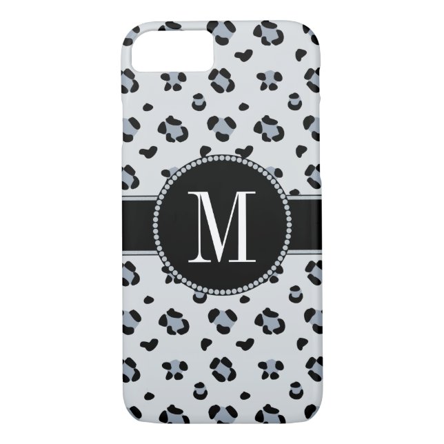Elegant Grey Snow Leopard Cool Silver Monogram Case-Mate iPhone Case (Back)