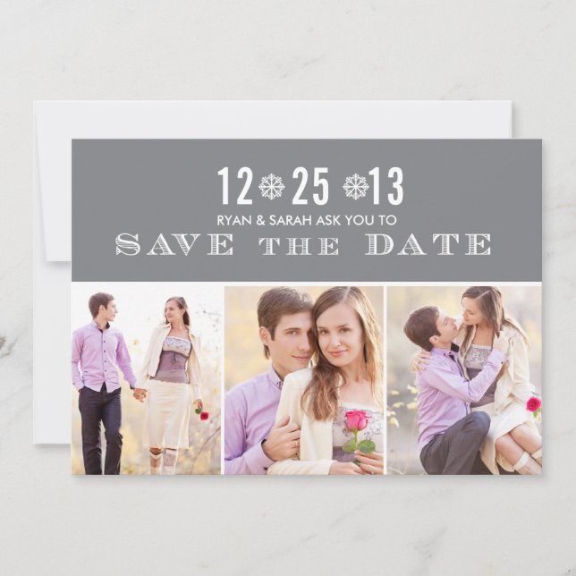 Elegant Grey Snowflake Save the Dates & Photos Save The Date (Front)