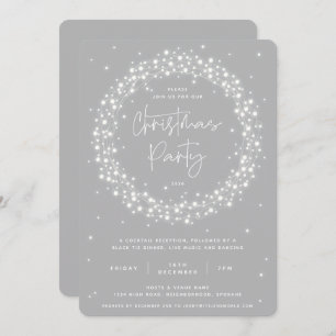 Elegant Grey Sparkling Lights Christmas Party Invitation