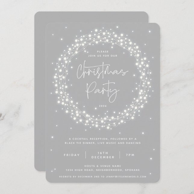 Elegant Grey Sparkling Lights Christmas Party Invitation (Front/Back)