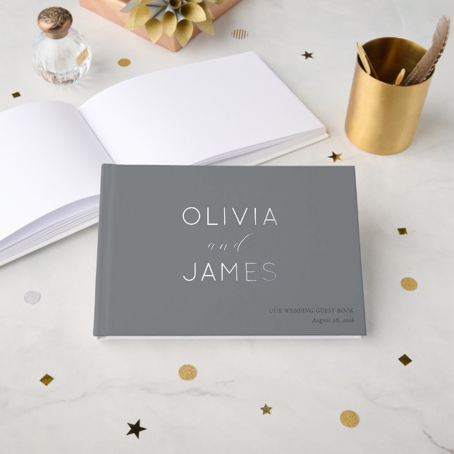 Elegant Grey Star Confetti Guest Book (Front Open)