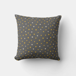 Elegant grey stars pattern yellow white  throw pillow