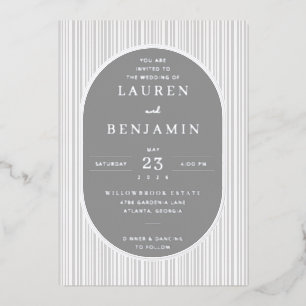Elegant Grey Striped Wedding Invitation