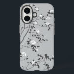 Elegant Grey Tree Blossom Art Personalised iPhone 16 Case<br><div class="desc">Elegant shades of grey and white floral tree blossom art.</div>
