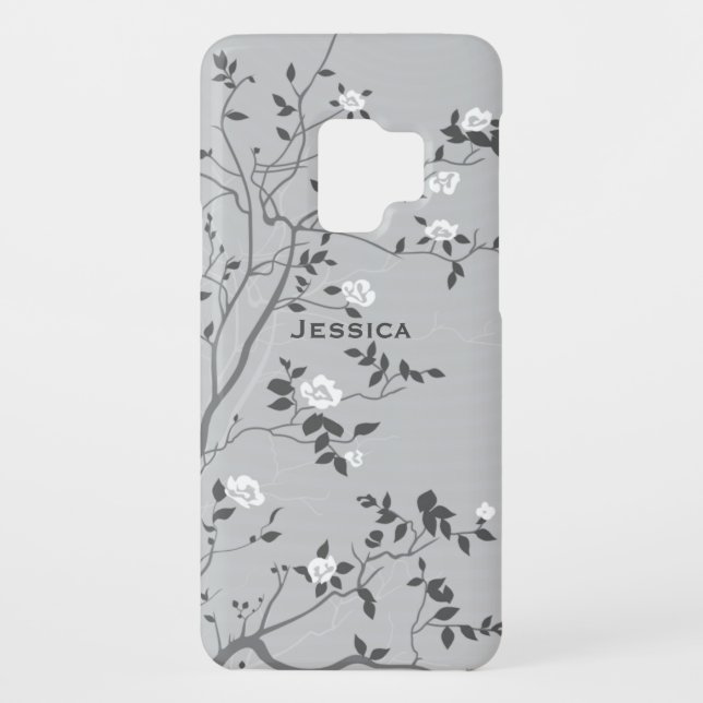 Elegant Grey Tree Blossom Art Personalised Case-Mate Samsung Galaxy Case (Back)