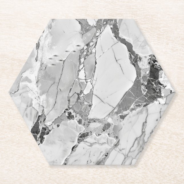 Elegant Grey "Twilight Marble Fantasy" Marble Text Paper Coaster (Front)