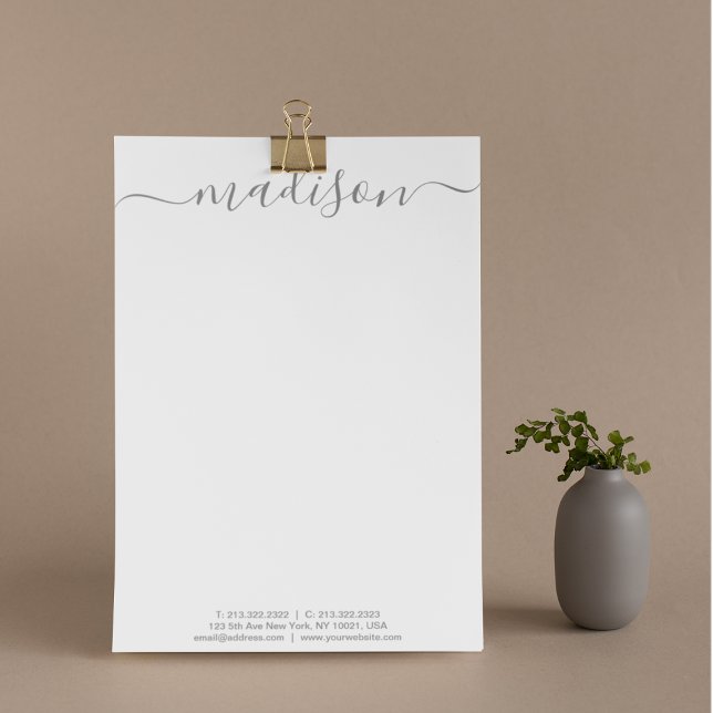 Elegant Grey Typography Name Script Mail  Letterhead (Creator Uploaded)